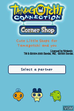 Menu screen of the game Tamagotchi Connection - Corner Shop on Nintendo DS