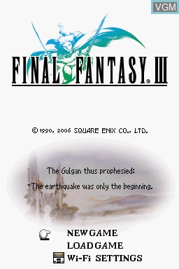 Menu screen of the game Final Fantasy III on Nintendo DS