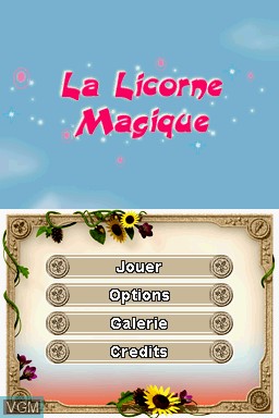 Menu screen of the game Magical Unicorn, The on Nintendo DS