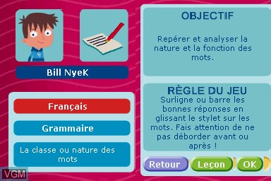 Menu screen of the game Tout Savoir CM2 - L'Essentiel du Programme on Nintendo DS