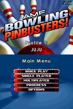 Menu screen of the game AMF Bowling Pinbusters! on Nintendo DS