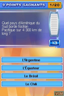 Menu screen of the game Questions pour un Champion - Le Jeu Officiel - Édition Spéciale 20 Ans on Nintendo DS