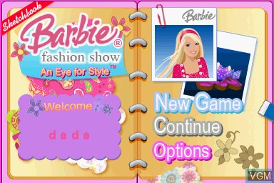 Menu screen of the game Barbie Fashion Show - Eye for Style on Nintendo DS