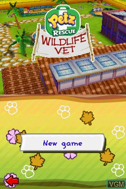 Menu screen of the game Petz Rescue - Wildlife Vet on Nintendo DS