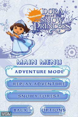 Menu screen of the game Dora the Explorer - Dora Saves the Snow Princess on Nintendo DS