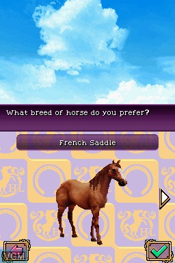 Menu screen of the game Ellen Whitaker's Horse Life on Nintendo DS