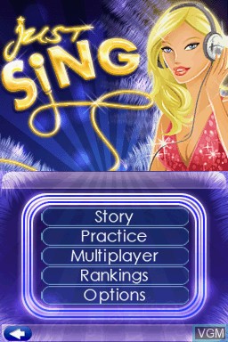 Menu screen of the game Just Sing! on Nintendo DS