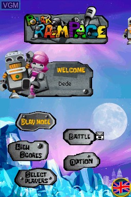 Menu screen of the game Polar Rampage on Nintendo DS
