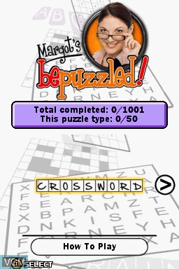 Menu screen of the game Margot's Bepuzzled! on Nintendo DS