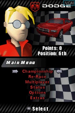 Menu screen of the game Dodge Racing - Charger vs Challenger on Nintendo DS