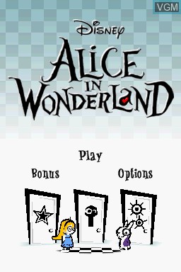 Menu screen of the game Alice in Wonderland on Nintendo DS
