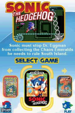 Menu screen of the game Sonic Classic Collection on Nintendo DS