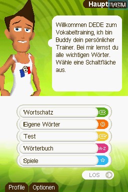 Menu screen of the game PONS Franzoesisch - Vokabel Buddy on Nintendo DS