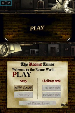 Menu screen of the game Rooms - The Main Building on Nintendo DS