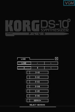 Menu screen of the game KORG DS-10 PLUS on Nintendo DS