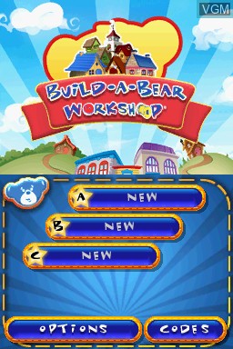 Menu screen of the game Build-A-Bear Workshop - Welcome to Hugsville on Nintendo DS
