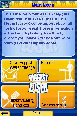 Menu screen of the game Biggest Loser, The on Nintendo DS