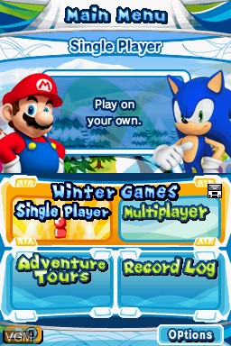 Menu screen of the game Mario & Sonic at the Olympic Winter Games on Nintendo DS