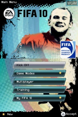 Menu screen of the game FIFA 10 on Nintendo DS