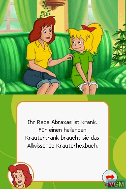 Menu screen of the game BiBi Blocksberg - Das Gestohlene Hexbuch on Nintendo DS