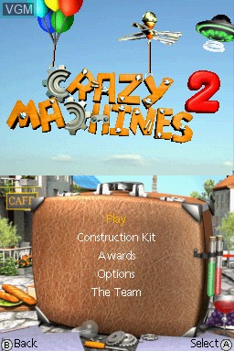 Menu screen of the game Crazy Machines 2 on Nintendo DS