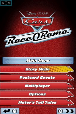 Menu screen of the game Cars Race-O-Rama on Nintendo DS