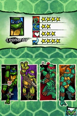 Menu screen of the game Teenage Mutant Ninja Turtles - Arcade Attack on Nintendo DS