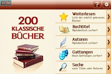 Menu screen of the game 200 Klassische Bucher on Nintendo DS