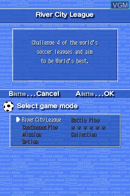 Menu screen of the game River City - Soccer Hooligans on Nintendo DS