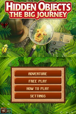 Menu screen of the game Hidden Objects - The Big Journey on Nintendo DS