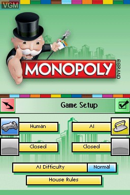 Menu screen of the game Monopoly on Nintendo DS