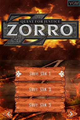 Menu screen of the game Zorro - Quest for Justice on Nintendo DS
