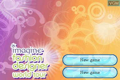Menu screen of the game Imagine - Fashion Designer - World Tour on Nintendo DS