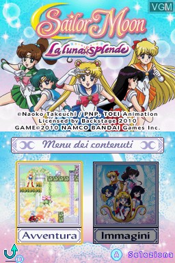 Menu screen of the game Sailor Moon - La Luna Splende on Nintendo DS