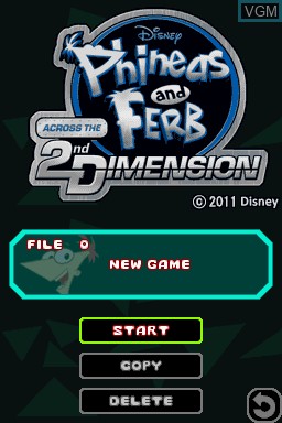 Menu screen of the game Phineas and Ferb - Across the 2nd Dimension on Nintendo DS