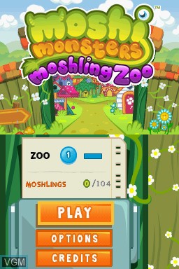 Menu screen of the game Moshi Monsters - Moshling Zoo on Nintendo DS