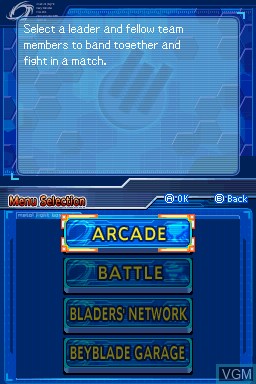 Menu screen of the game Beyblade - Metal Masters - Nightmare Rex on Nintendo DS