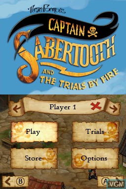 Menu screen of the game Captain Sabertooth and the Trials by Fire on Nintendo DS