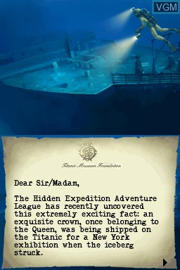 Menu screen of the game Hidden Mysteries - Titanic on Nintendo DS