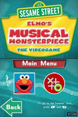 Menu screen of the game Sesame Street - Elmo's Musical Monsterpiece on Nintendo DS