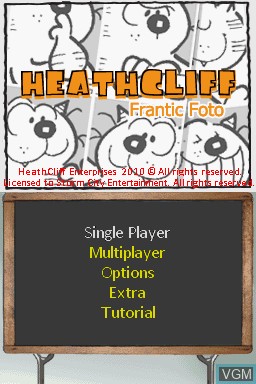 Menu screen of the game Heathcliff! Frantic Foto on Nintendo DS