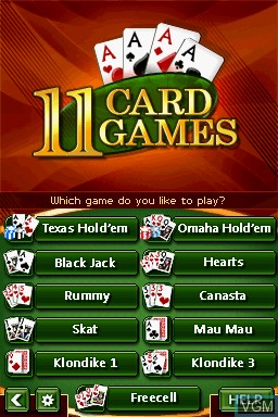 Menu screen of the game 11 Card Games on Nintendo DS