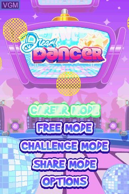 Menu screen of the game Dream Dancer on Nintendo DS