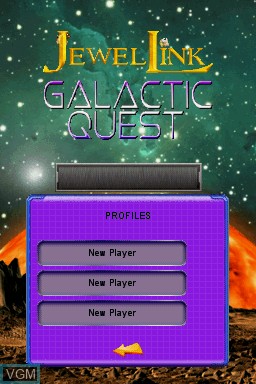 Menu screen of the game Jewel Link - Galactic Quest on Nintendo DS