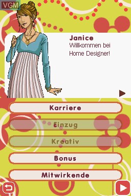 Menu screen of the game Home Designer - Perfekt Gestylte Zimmer on Nintendo DS