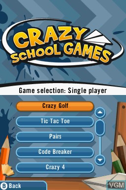 Menu screen of the game Crazy School Games on Nintendo DS