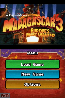 Menu screen of the game Madagascar 3 & The Croods - Combo Pack on Nintendo DS