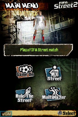 Menu screen of the game FIFA Street 2 on Nintendo DS