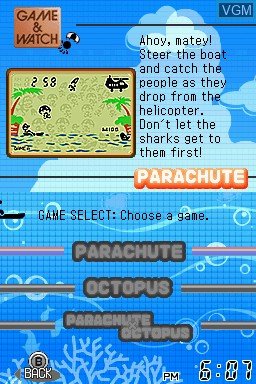 Menu screen of the game Game & Watch Collection 2 on Nintendo DS