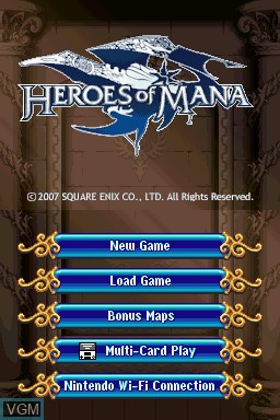 Menu screen of the game Heroes of Mana on Nintendo DS